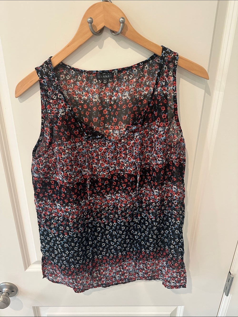Hannah Black Tank Top with Red & White Floral Print
